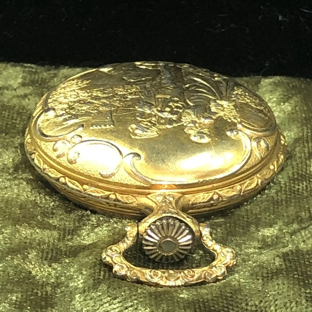 Gold Tone Floral Pocket Watch easy to change face. Victorian dancers